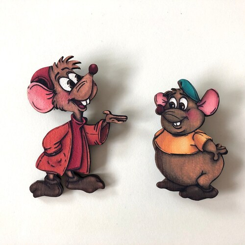 Jaq & Gus Gus Mouse Cinderella Laser Cut Wood Brooch Pair Etsy