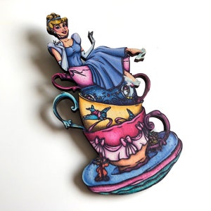 NEW LARGER Teacup Cinderella Laser Cut Wood Brooch image 3