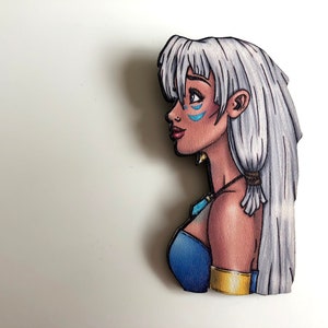 NEW LARGER Princess Profile Kida Atlantis Laser Cut Wood Brooch image 1