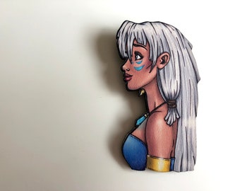 NEW LARGER Princess Profile - Kida - Atlantis - Laser Cut Wood Brooch