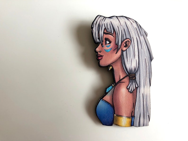 NEW LARGER Princess Profile Kida Atlantis Laser Cut Wood Brooch image 1