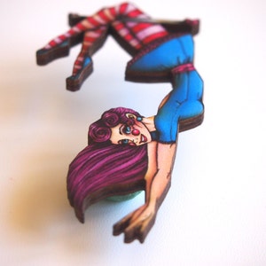 Trapeze Artist Girl Laser Cut Wood Brooch image 2