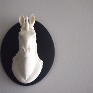 Ivory and Black Mounted Unicorn Head Wall Hanging image 3