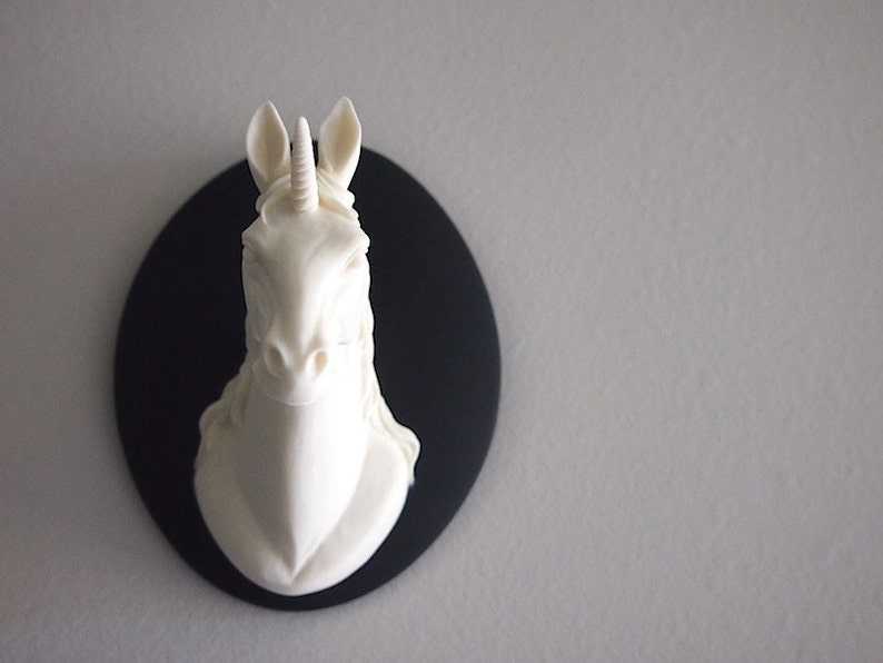 Ivory and Black Mounted Unicorn Head Wall Hanging image 3