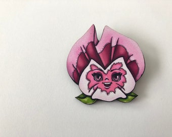 Pink and White Pansy - Alice in Wonderland - Laser Cut Wood Brooch