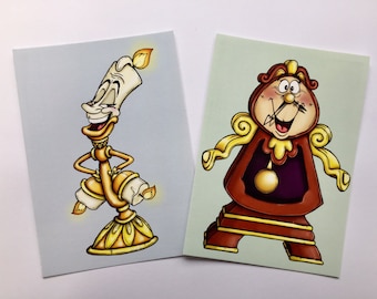 Cogsworth and Lumiere - Beauty and the Beast - Postcard Pair