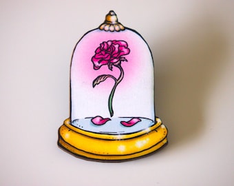 Rose from Beauty and the Beast Laser Cut Wood Brooch