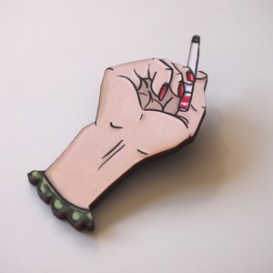 Twin Peaks Cigarette Hand Laser Cut Wood Brooch image 3