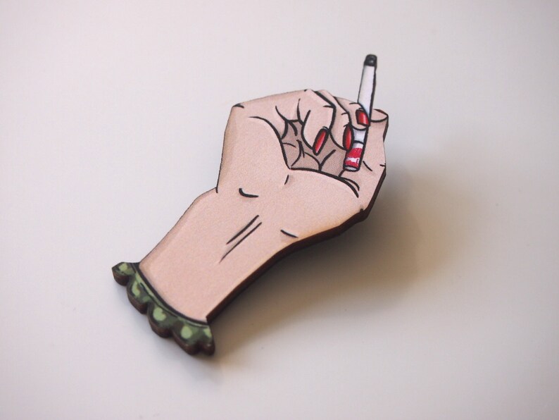 Twin Peaks Cigarette Hand Laser Cut Wood Brooch image 3