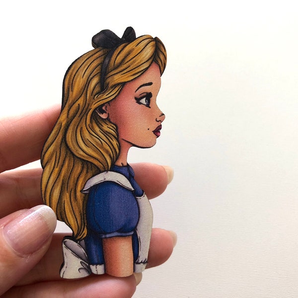Alice - Alice in Wonderland Profile - Laser Cut Wood Brooch