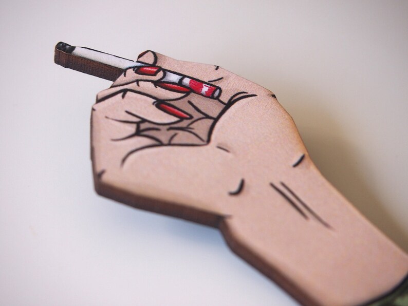 Twin Peaks Cigarette Hand Laser Cut Wood Brooch image 5