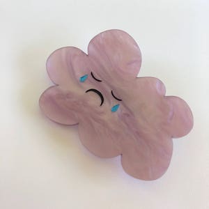Grumpy Sad Rainy Cloud Painted Grey / Purple Pearlescent Laser Cut Acrylic Brooch image 2