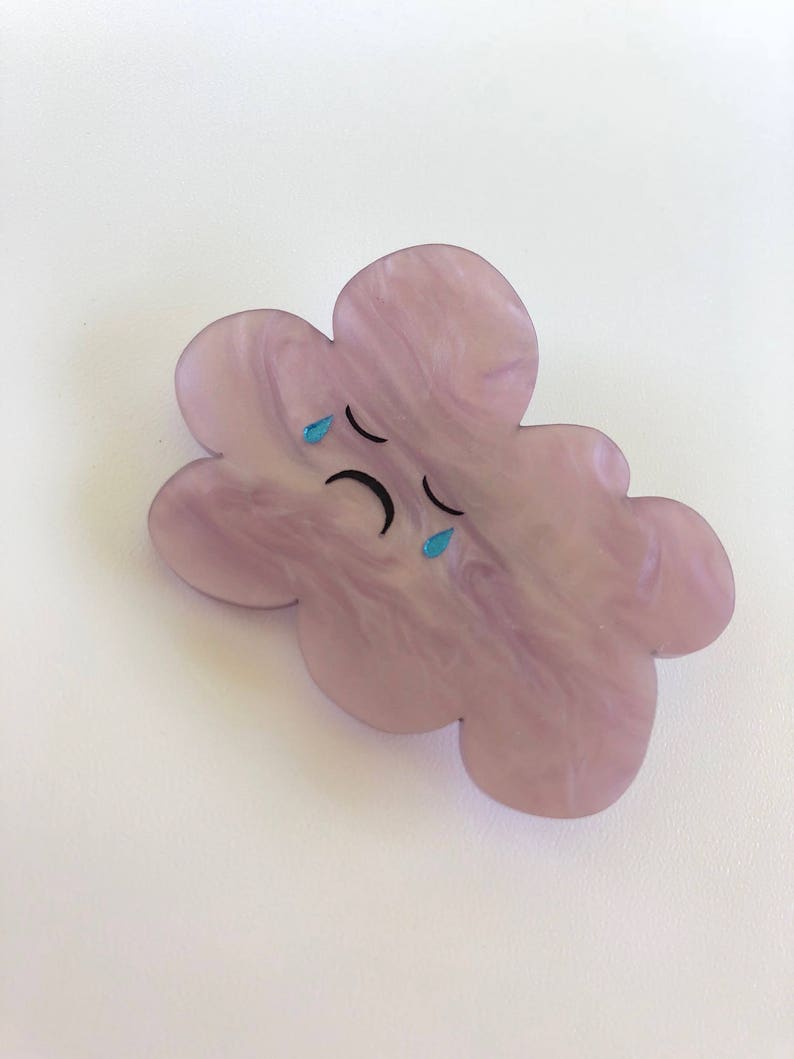 Grumpy Sad Rainy Cloud Painted Grey / Purple Pearlescent Laser Cut Acrylic Brooch image 2