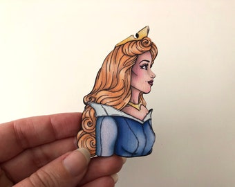 Princess Profile - Aurora BLUE - Sleeping Beauty - Laser Cut Wood Brooch
