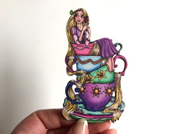 NEW LARGER Teacup Rapunzel - Tangled - Laser Cut Wood Brooch