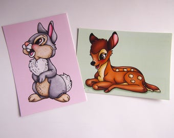 Bambi and Thumper Postcard Pair