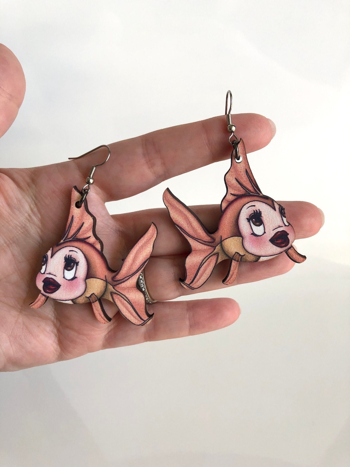 Cleo Fish - Pinocchio - Laser Cut Wood Dangle Earrings, image size:1210x1613