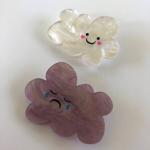 Grumpy Sad Rainy Cloud Painted Grey / Purple Pearlescent Laser Cut Acrylic Brooch image 7