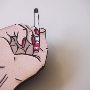 Twin Peaks Cigarette Hand Laser Cut Wood Brooch image 2