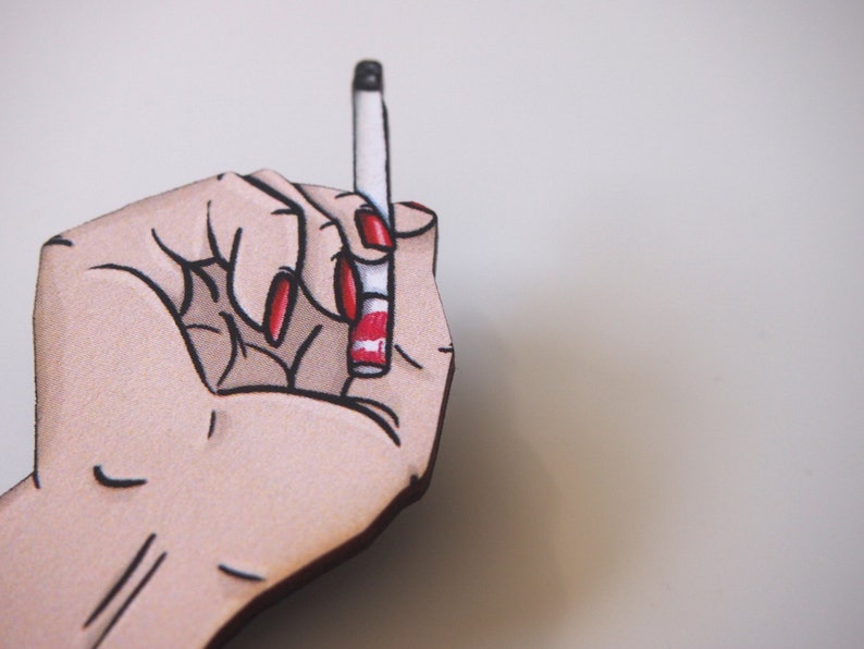 Twin Peaks Cigarette Hand Laser Cut Wood Brooch image 2