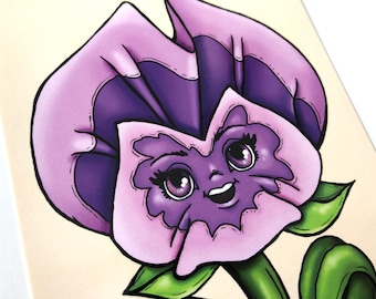 Purple Pansies - Flower Garden - Alice in Wonderland - Postcard