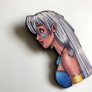 NEW LARGER Princess Profile Kida Atlantis Laser Cut Wood Brooch image 2