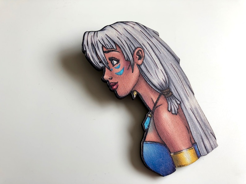 NEW LARGER Princess Profile Kida Atlantis Laser Cut Wood Brooch image 2