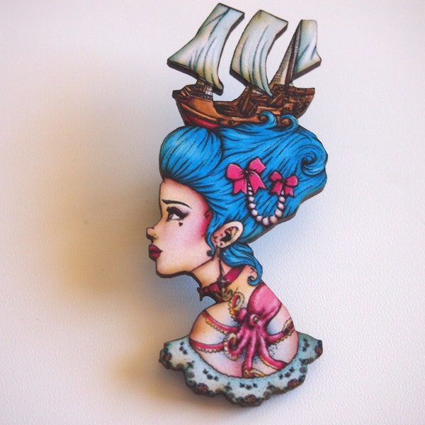 Marie Antoinette - Pirate Ship - Laser Cut Wood Brooch