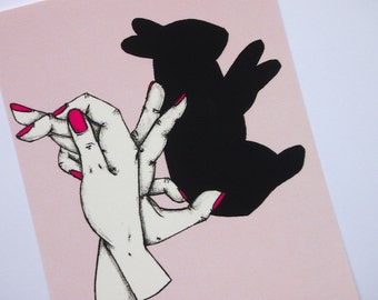 Pink Shadow Puppet Rabbit Postcard