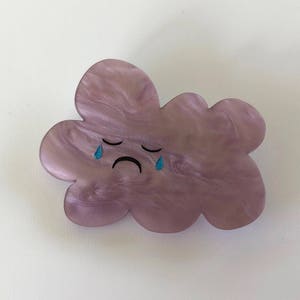 Grumpy Sad Rainy Cloud Painted Grey / Purple Pearlescent Laser Cut Acrylic Brooch image 1