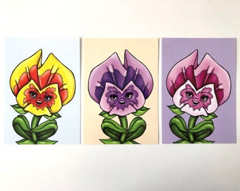 Pansies - Flower Garden - Alice in Wonderland - SET OF THREE Postcards