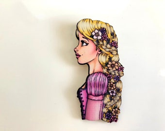 Princess Profile - Rapunzel - Tangled - Laser Cut Wood Brooch