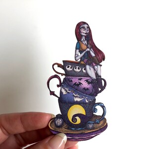 NEW LARGER Teacup Sally A Nightmare Before Christmas Laser Cut Wood Brooch image 2