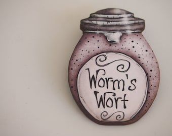 Worm's Wort Potion Bottle Brooch - A Nightmare Before Christmas - Laser Cut Wood Brooch