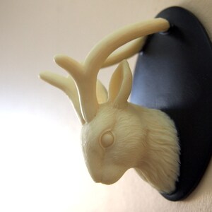 Ivory and Black Mounted Jackalope Head Wall Hanging image 2