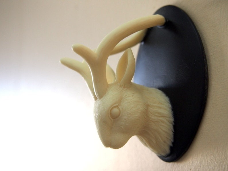 Ivory and Black Mounted Jackalope Head Wall Hanging image 2