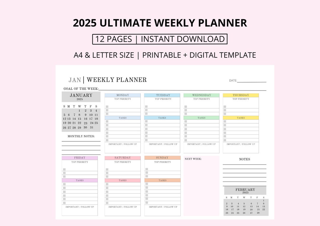 Printable Weekly Planner A4 and Letter Size Instant Download - Etsy