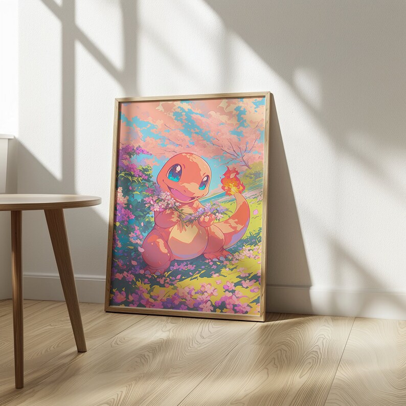 Kawaii Charmander Art Print Pokemon Poster Wall Decor Otaku Gift