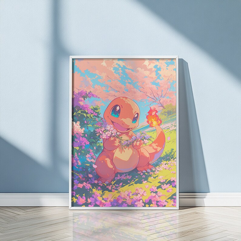 Kawaii Charmander Art Print Pokemon Poster Wall Decor Otaku Gift