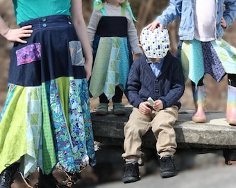 Handmade Family Matching Teal Outfits | Handkerchief Skirt & Cabbie Hat