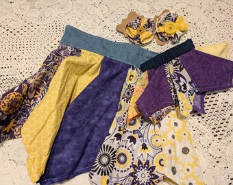 Matching Girl & Doll Handkerchief Skirt Set with Hair Clips