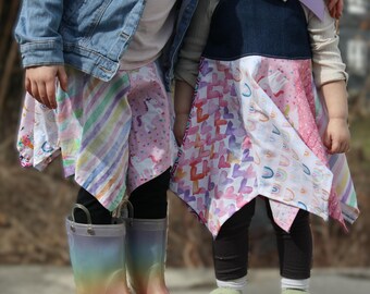 Girls' Unicorn Handkerchief Dress & Skirt Set, Rainbow Twirl Outfit