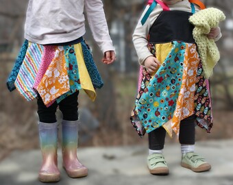 Bright Birds Handkerchief Dress and Skirt Set, Sisters Matching Outfit