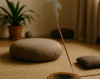 Handcrafted Red Gum Wood Incense Holder Natural Finish with Black Resin