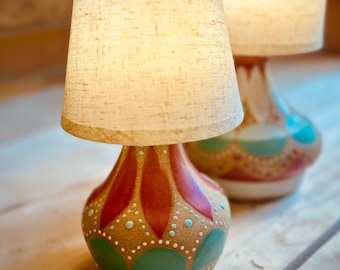 Freya | Ceramic Lamp Base | Hand-Painted Boho Stoneware Pottery | Colorful Dotwork Home Decor