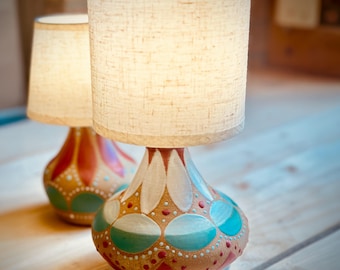 Gianna | Handmade Ceramic Accent Lamp | Boho Pottery Lamp Base | Hand-Painted Petal & Dot Design | Artisan Home Decor