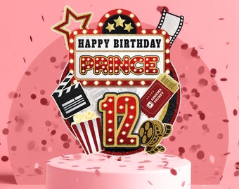 Editable Movie Night Cake Topper, Cinema Birthday Party Decor (Digital Download)