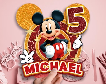 Mickey Mouse Birthday Cake Topper – Personalized Name, Age (PDF Download)