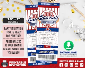 Printable Baseball Birthday Ticket Invitation: Sports Party (PDF)