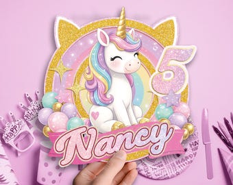 Rainbow Unicorn Cake Topper, Birthday Party Decor, Magical Unicorn Design (Digital Download)
